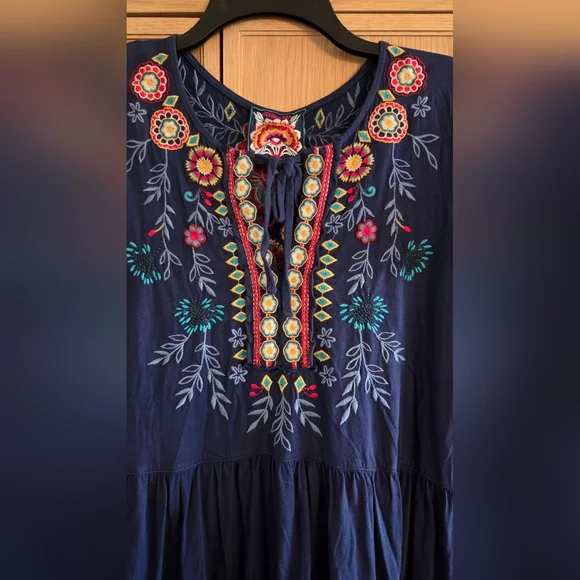 Johnny Was Sicilia Tiered Knit Dress Embroidered Details - Picture 7 of 10